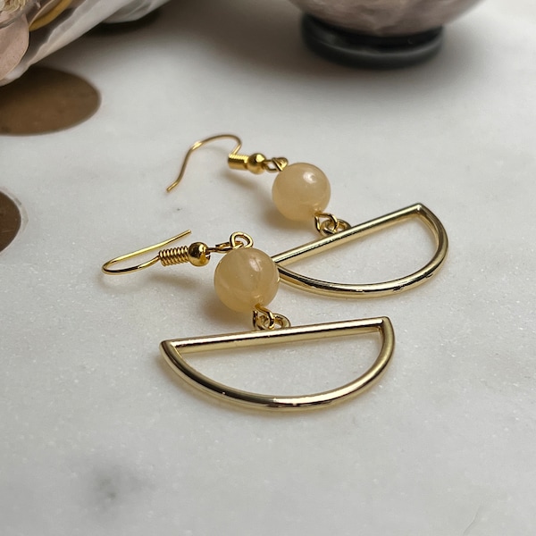 Honey Calcite Gold Earrings, Honey Calcite Earrings, Honey Calcite, Honey Calcite Jewelry,