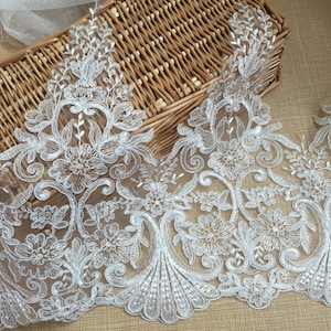 Off White Bridal Lace trim, Alencon Lace Trim, wedding lace, trim lace, scalloped lace trim