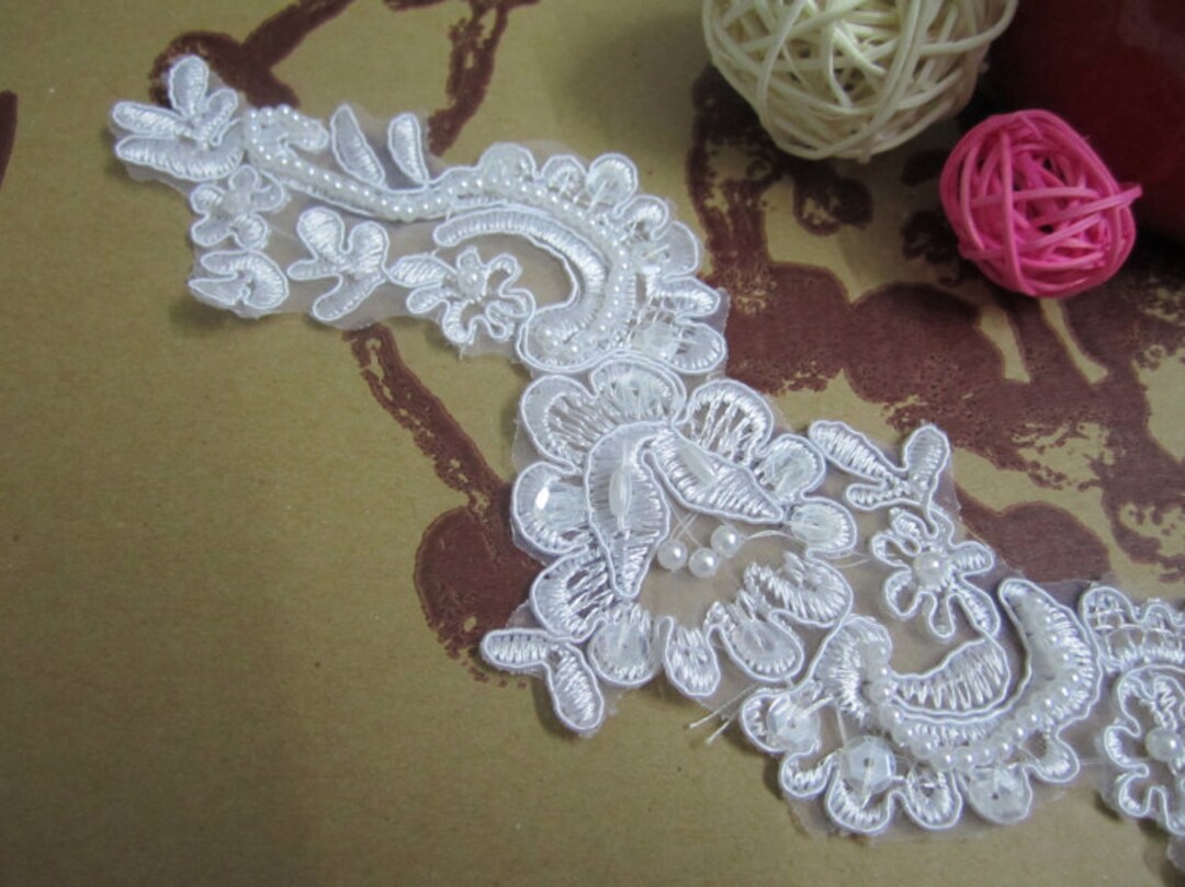 A Pair of Beaded Lace Applique DIY Lace Accessories Wedding Etsy