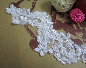 A pair of Beaded Lace Applique, DIY Lace Accessories, Wedding Accessories, Hair Accessories