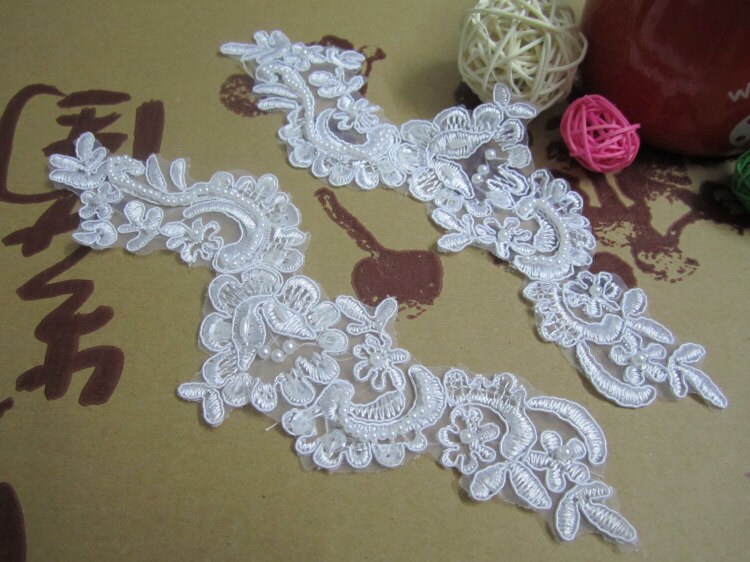 A Pair of Beaded Lace Applique DIY Lace Accessories Wedding Etsy