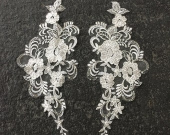 A pair of High Quality Ivory Lace Applique Bridal Applique wedding dress accessories DIY headwear