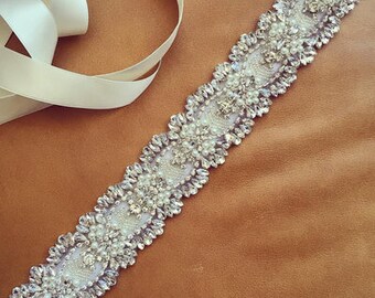 Custom made bridal sash, luxurious rhinestone bridal belt