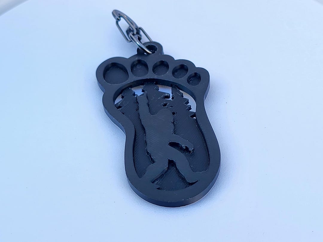 Squatch Rocks Bigfoot Footprint Keychain, Sasquatch Mountain Scene, Rock on Squatch ...