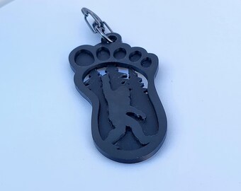 Bigfoot Footprint Keychain, Sasquatch Mountain Scene, Rock On Squatch