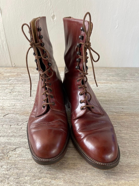 Handsome Brown Leather Lice-up Boots, Excellent Vinta… - Gem