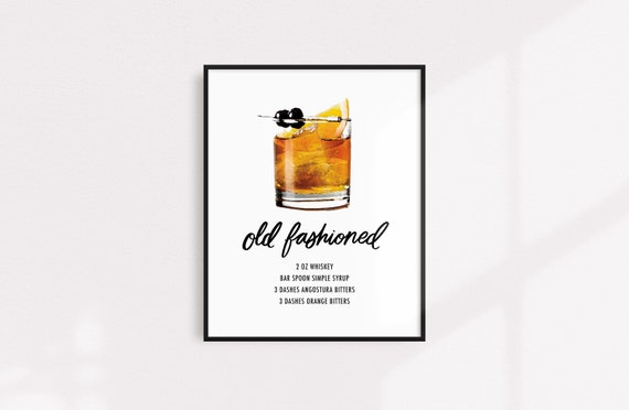 Old Fashioned Drink Recipe Art Print Printable Instant Etsy