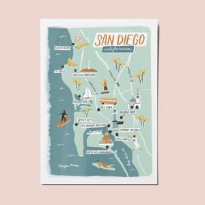 San Diego Illustrierte Karte Postkarte