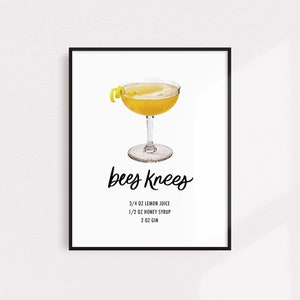 Bees Knees Drink Recipe Art Print-Printable Instant Download
