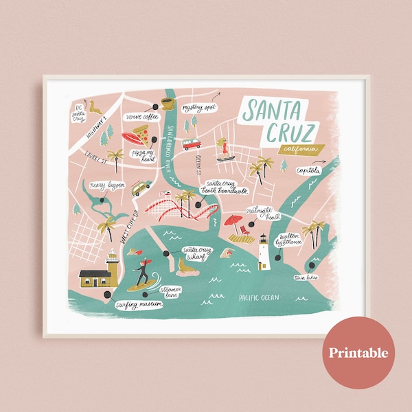 Santa Cruz Map Art- Printable
