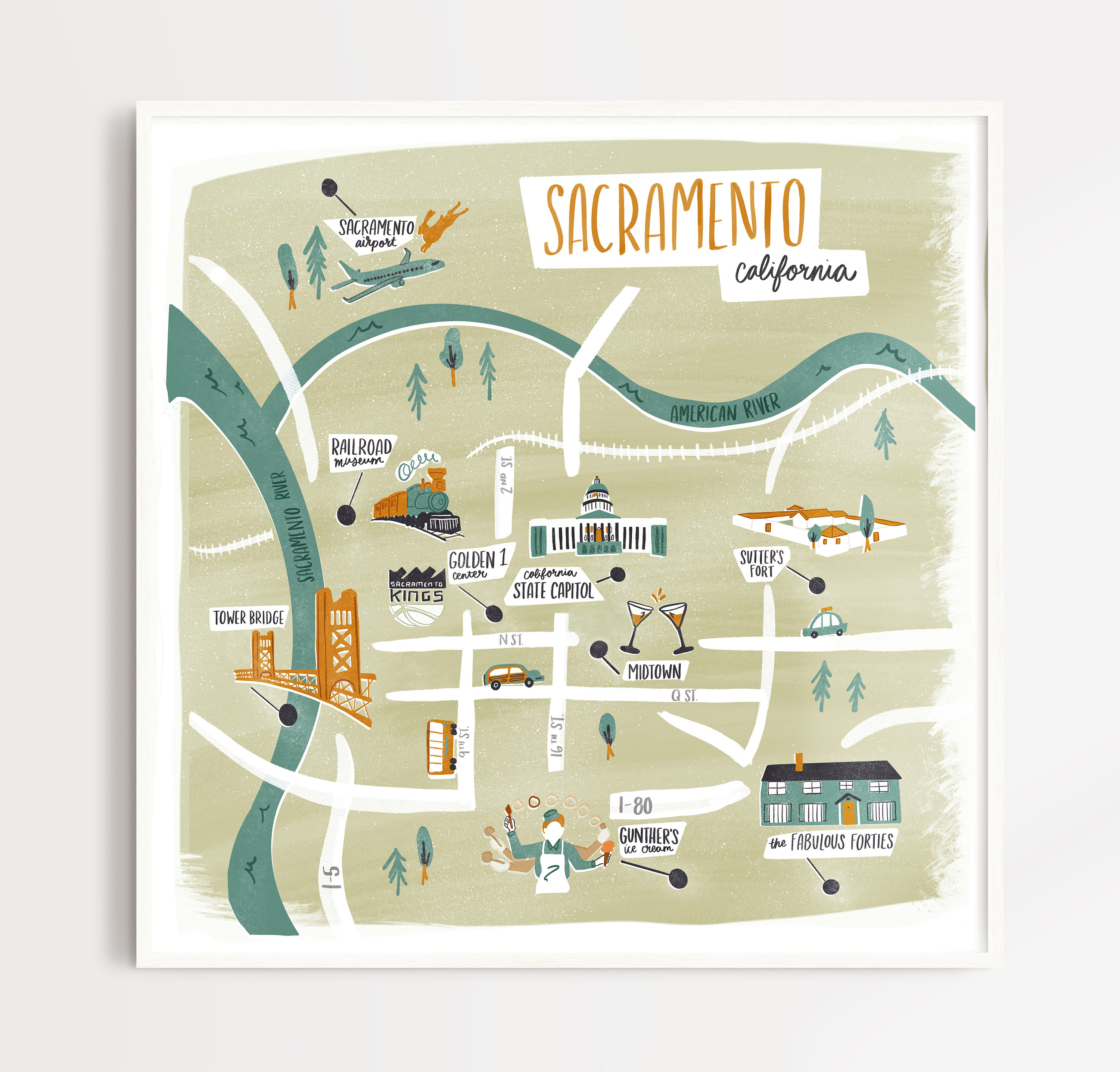Sacramento Illustrated Map Instant Digital Download | Etsy
