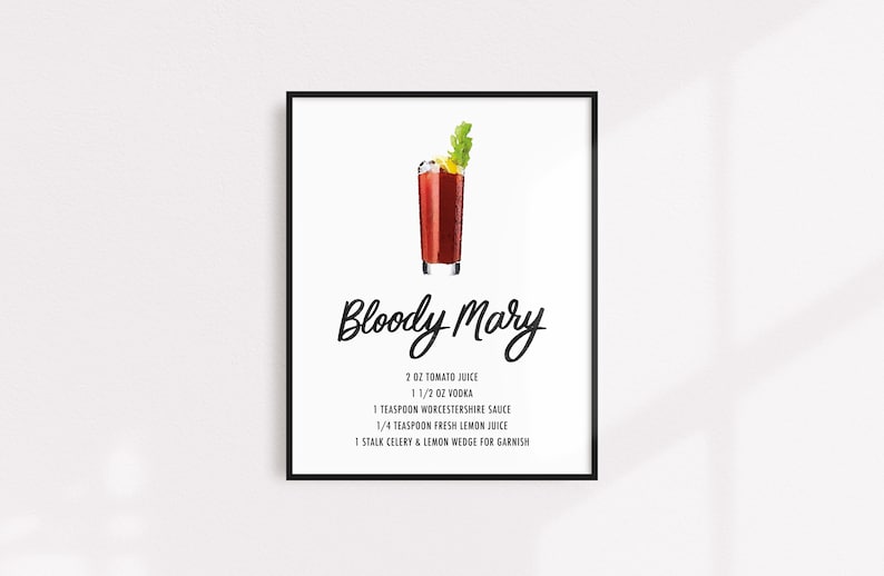 Bloody Mary Drink Recipe Art Printprintable Instant Download Etsy