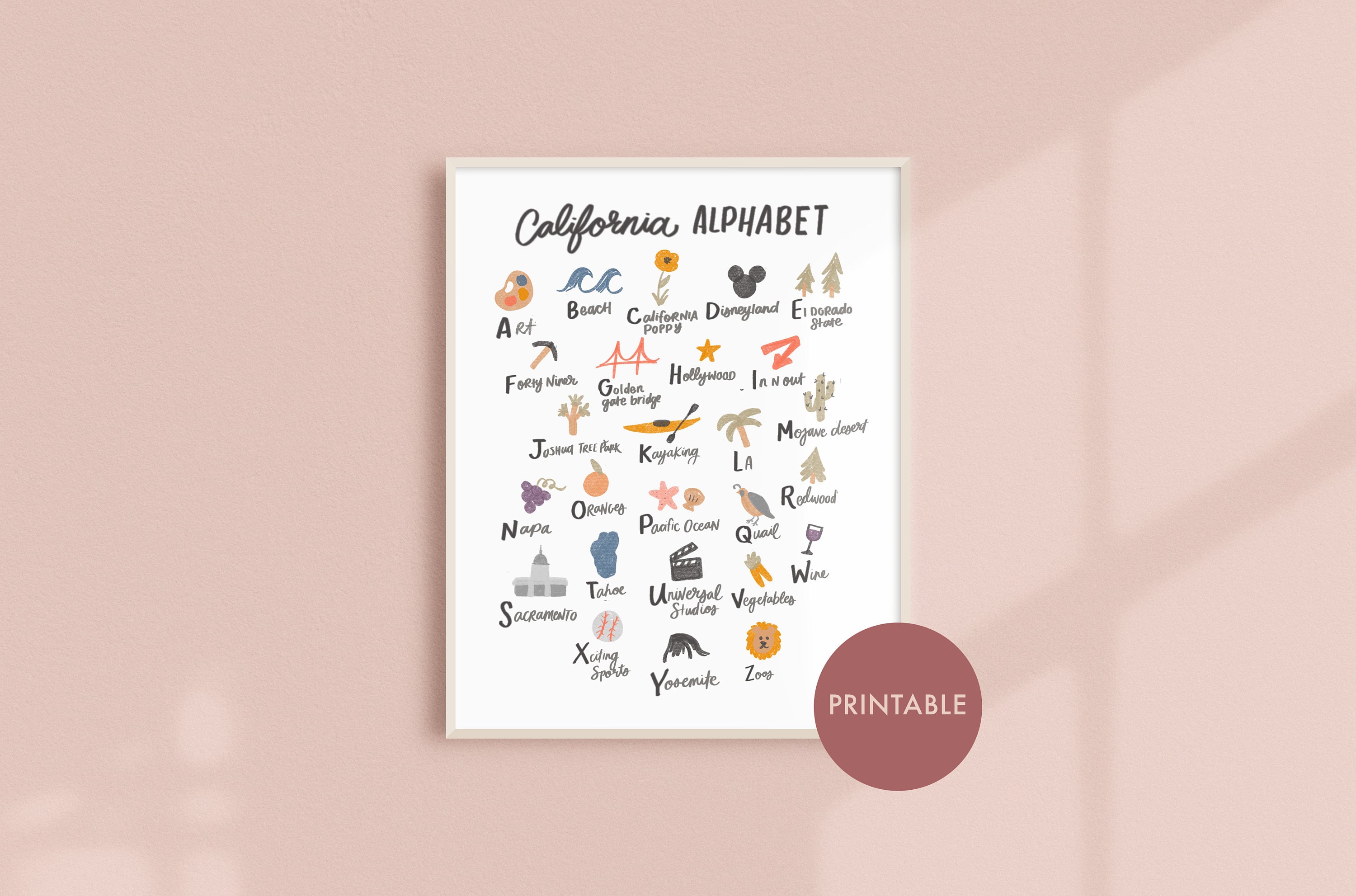 Buy California Alphabet Art Print -instant Download Online in