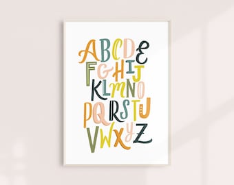 Plakat artystyczny - neutralny pod względem płci alfabet ABC do pokoju dziecięcego lub pokoju dziecięcego