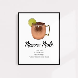 Receta de bebida de mula de Moscú Arte imprimible Descarga instantánea