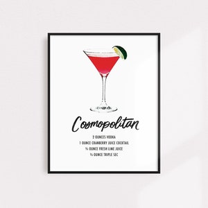 Cosmopolitan Drink Recipe Art Print-Printable Instant Download