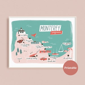Monterey California Colorful, Cute Map Art Print- Instant Printable Download