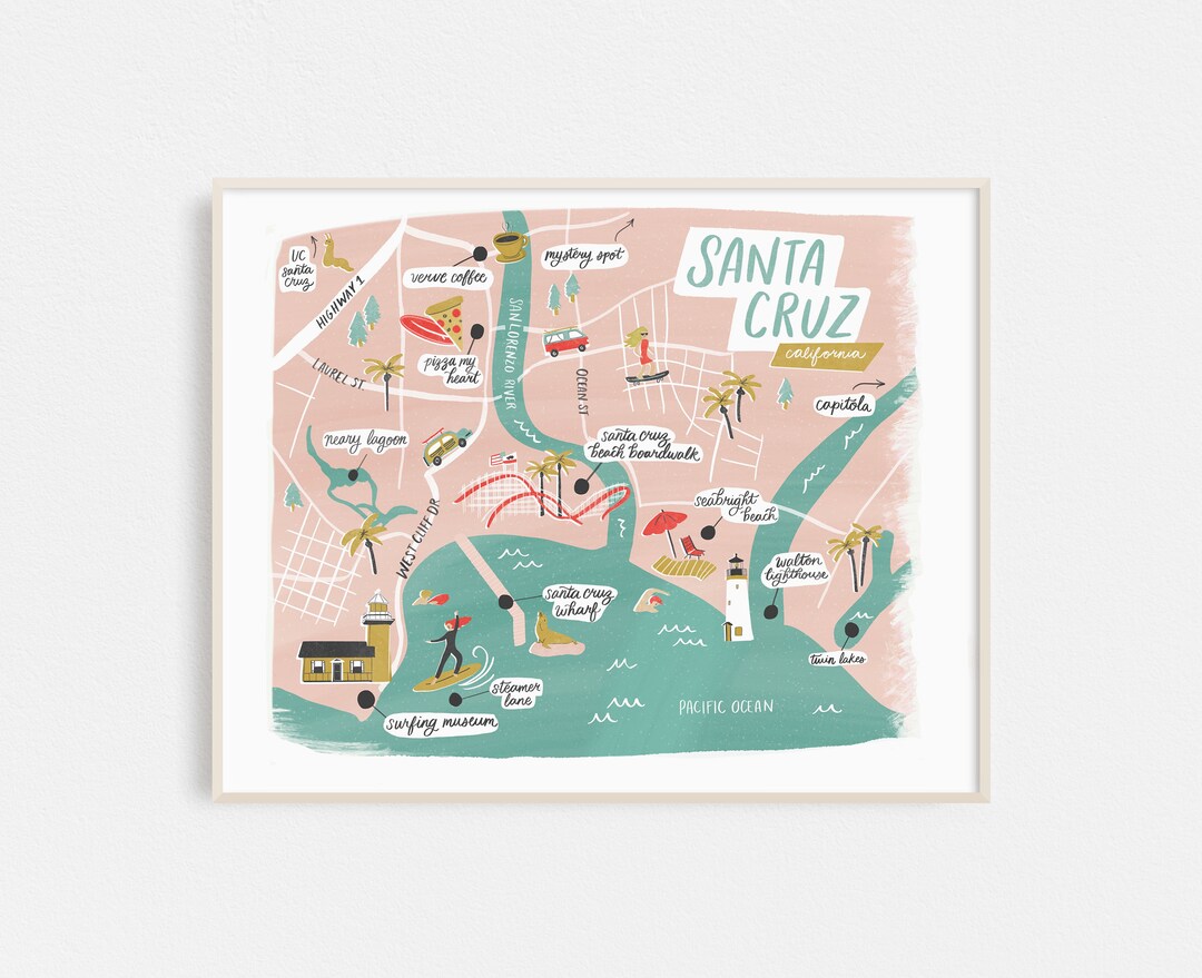 Santa Cruz Map Art- Print - Etsy