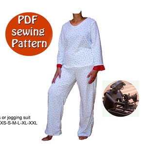 Women&#39;s pajamas or jogging suit PDF pattern, Small medium large & plus size, Instant download style sewing pattern DIY, Canadian Etsy seller