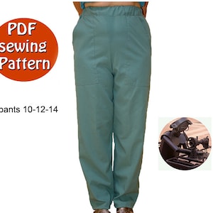 Women&#39;s pants pattern, Great for uniform Size 10 12 14 High waisted, Instant download PDF style sewing pattern DIY, Canadian seller