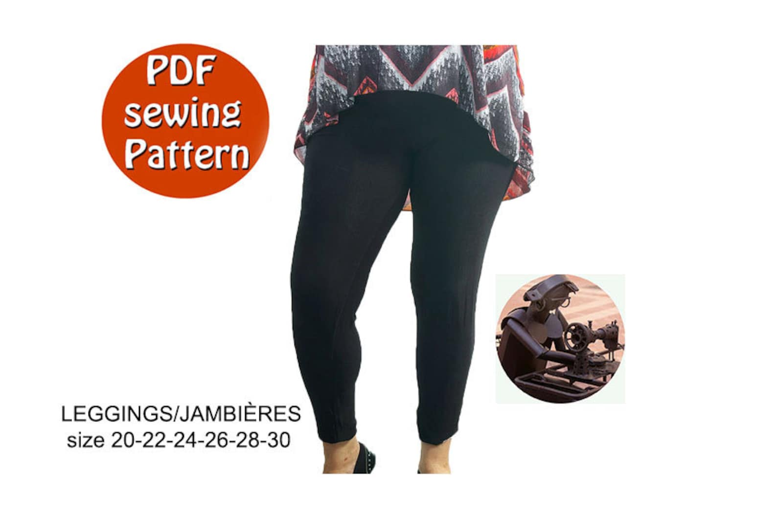 Women's Leggings Pattern With Stretch Fabric, High Waist, Plus Size 20 ...