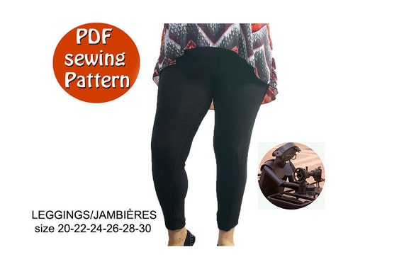 Women's Leggings Pattern With Stretch Fabric, High Waist, Plus