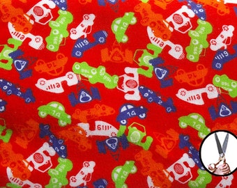 Printed flannel fabrics by the yard BTY 45'', Race cars Red background  100% coton, Create clothing underwear & bedding for kids, Canada