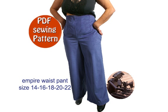 Empire Waist Pants Pattern for Women, Plus Sizes 14 16 18 20 22