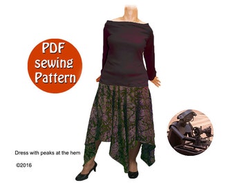 Dress pattern with peaks for women, PDF sewing kit tutorial, Size 24-30, Instant digital downloadable, Do it yourself DIY, Canadian seller