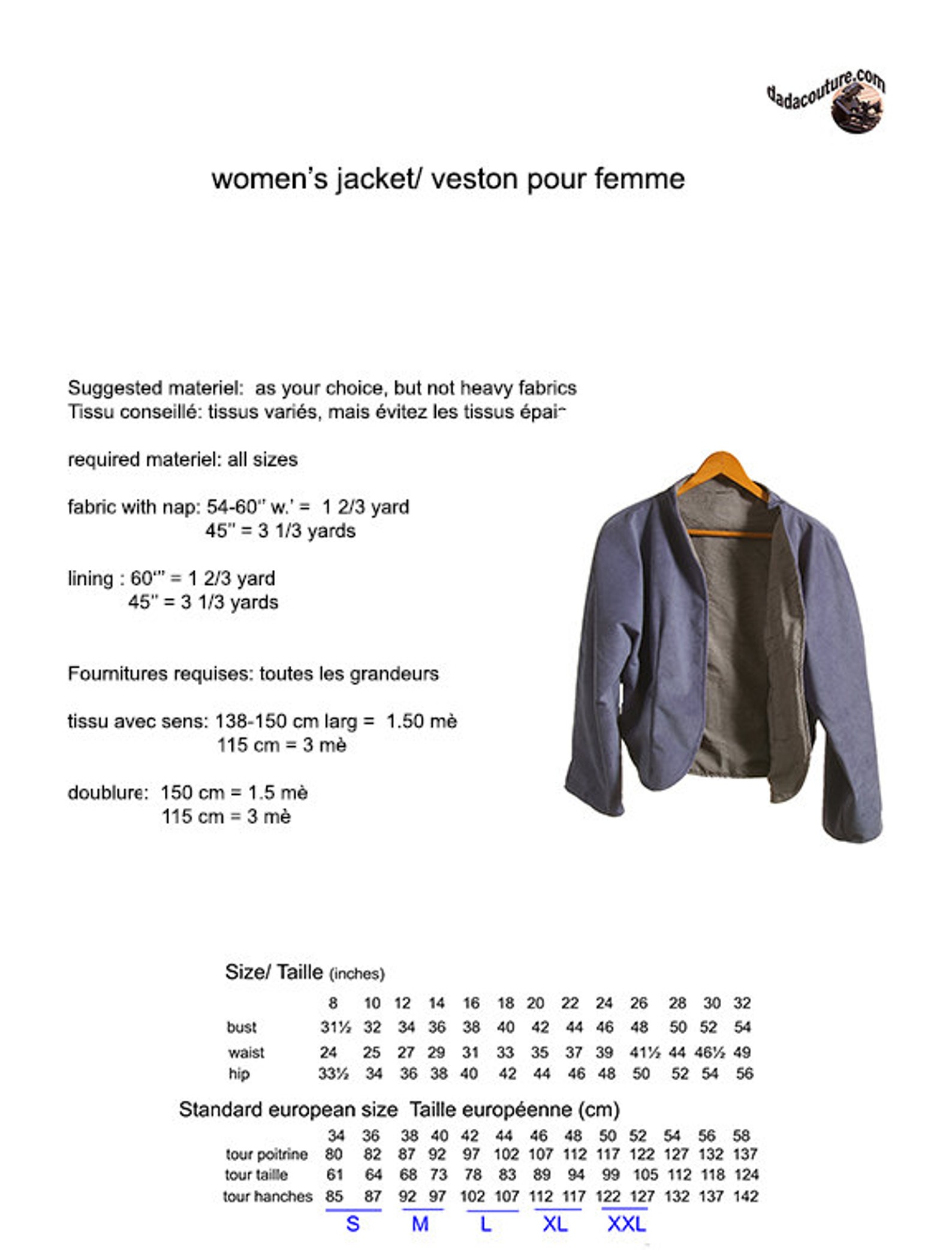 Reversible Short Jacket Pattern for Women, Instant Download PDF Style ...