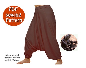 Patron de couture PDF à tracer, Sarouel unisexe Pantalon afghan de yoga, Téléchargement immédiat, S'adapte à toutes les grandeurs