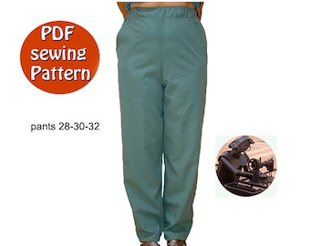 Women pants pattern PDF style sewing pattern, DIY, Great for uniform, Plus sizes, High waisted 28 30 32, Canadian seller