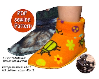 Kid Slipper PDF Pattern,  Polar fleece slippers for children, Sizes 61/2 to 13, tutorial Instant download sewing pattern, Canadian seller