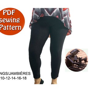 Women&#39;s stretch leggings pattern, High waisted, Instant download PDF style sewing pattern, DIY, Size 8 10 12 14 16 18, Canadian seller