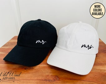 Mr. And Mrs. Hats, Unstructured Dad Hat, Just Married Caps, Honeymoon Hats, Embroidered Hat
