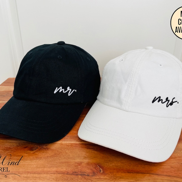 Mr. And Mrs. Hats, Unstructured Dad Hat, Just Married Caps, Honeymoon Hats, Embroidered Hat