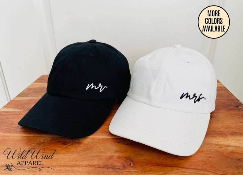 Mr. And Mrs. Hats, Unstructured Dad Hat, Just Married Caps, Honeymoon Hats, Embroidered Hat