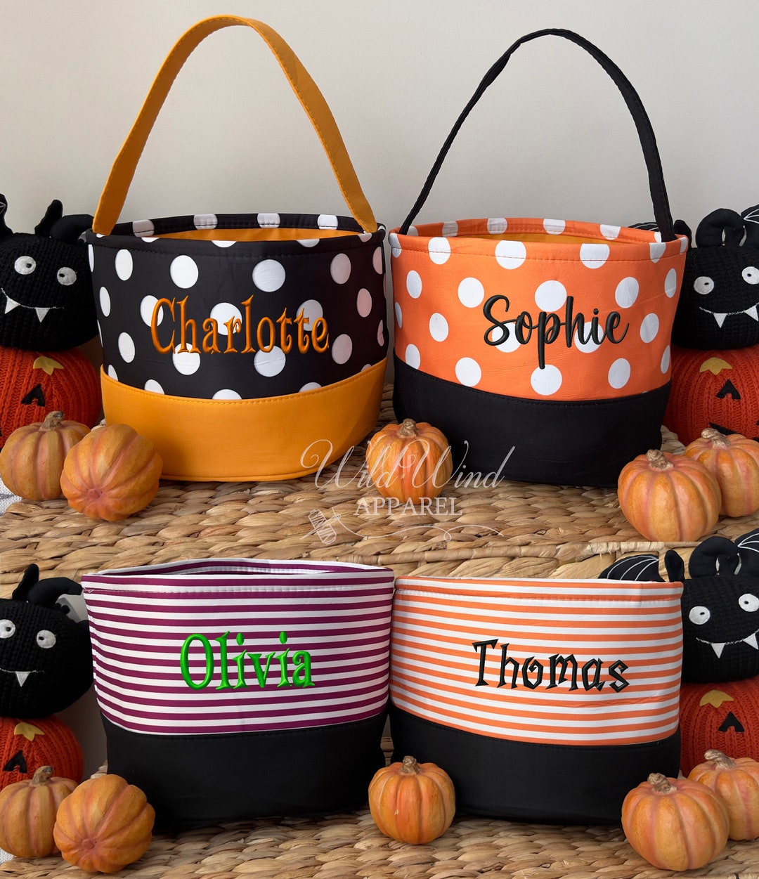 Personalized Halloween Baskets, Trick or Treat Buckets, Embroidered