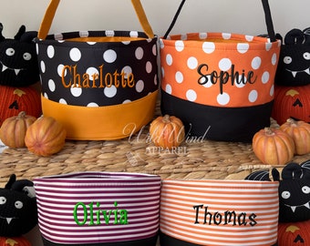 Personalized Halloween Baskets, Trick or Treat Buckets,  Embroidered Name Halloween Bucket, Kids Halloween Basket