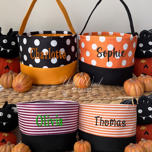 Personalized Halloween Baskets, Trick or Treat Buckets,  Embroidered Name Halloween Bucket, Kids Halloween Basket