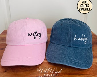 Wifey Hubby Hats, Embroidered Cotton Dad Hat, Honeymoon Gift