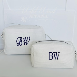 Monogram Waffle Cosmetic Bag, Initials Makeup Bag, Embroidered Toiletry Bag, Custom Name Cosmetic Bag, Bridesmaid Gift, Bridal Gift