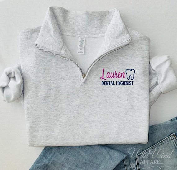 Dental Assistant Quarter-Zip Sweatshirt, Custom Name Dental Hygienist Gift, Personalized Dental Hygienist Sweater