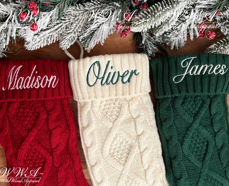 Personalized Embroidered Christmas Stocking Personalized Family Stocking Embroidered Knit Stocking image 1
