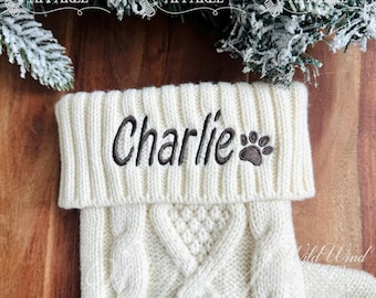Pet Christmas Stocking, Personalized Embroidered Christmas Stocking, Personalized Pet Stocking, Embroidered Knit Stocking, Dog Stocking