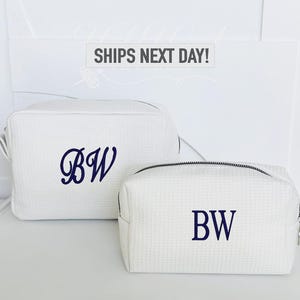 Personalized Waffle Makeup Bag, Embroidered Initial Cosmetic Pouch, Monogram Toiletry Bag, Bridesmaid Gift, Bridal Party Gift