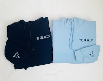 Custom Embroidered Roman Numeral Hoodie, Personalized Date, Couples Anniversary Gift