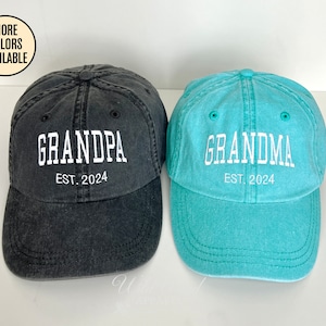 Embroidered Name Hat, Grandpa Est. Year Hat, Grandma Est. Hat, Custom Name Hat, Unstructured Hat, Pregnancy Reveal, New Grandparents Gift