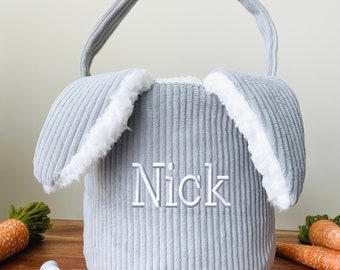 Personalized Corduroy Easter Basket With Floppy Ears Embroidered Easter Basket Embroidered Name Easter Basket
