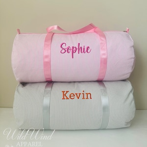 Personalized Seersucker Kids Duffle Bag, Embroidered Name